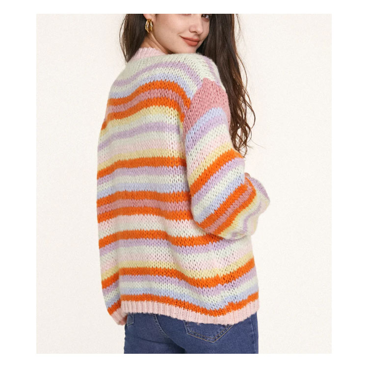 Women's Colorful Striped Mohair Knitted Cardigan