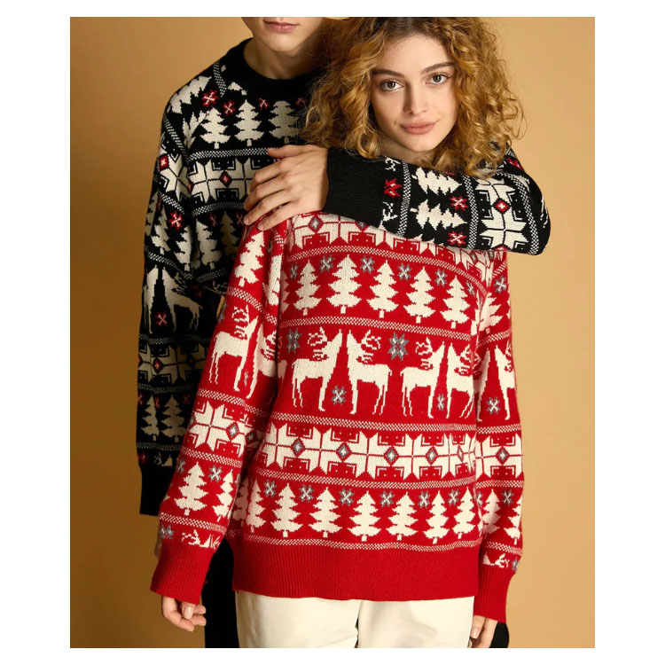 Unisex Red/Black O-neck Christmas Sweater