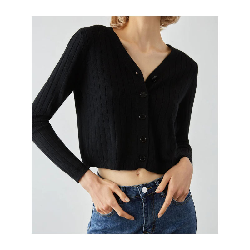 Women's Black Button-Up Cardigan Sweater