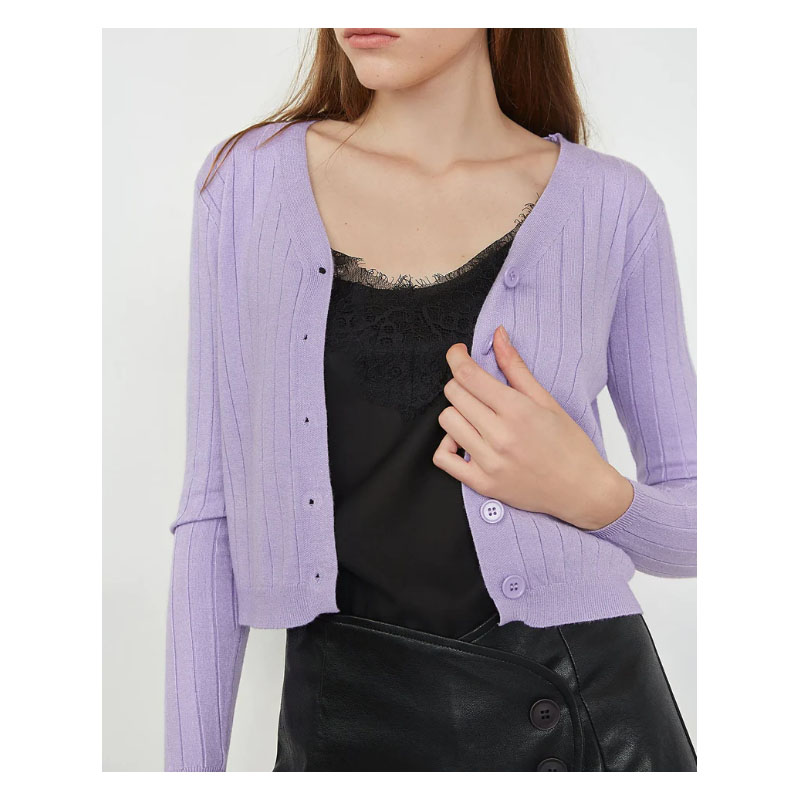 Women's Lavender Button-Up Knitted Cardigan