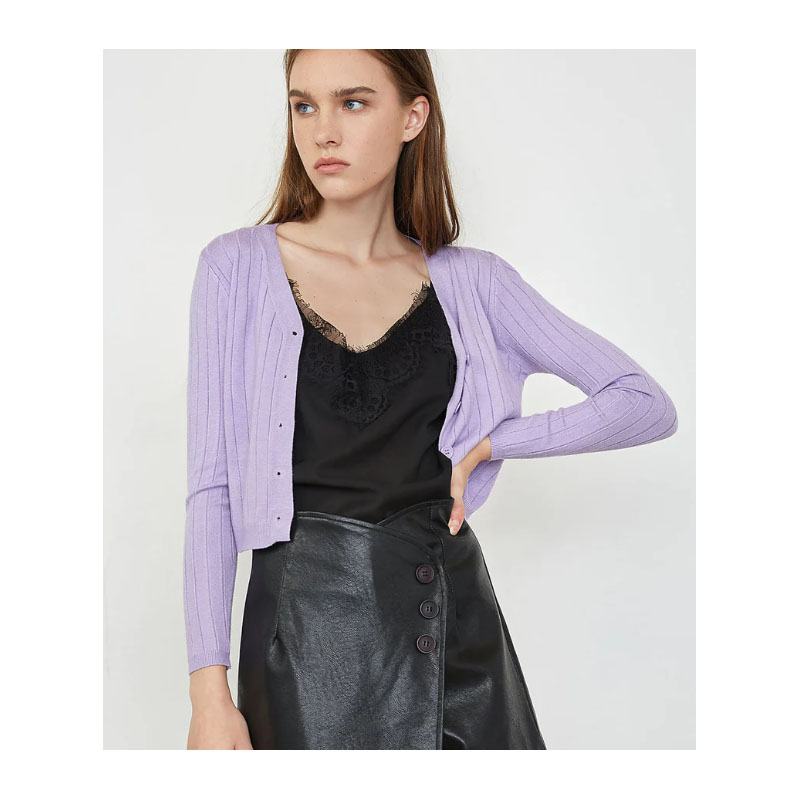 Women's Lavender Button-Up Knitted Cardigan