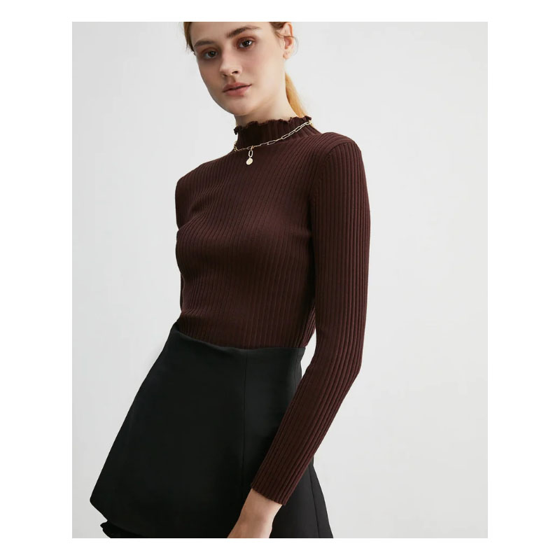 Women's Brown High Neck Sweater