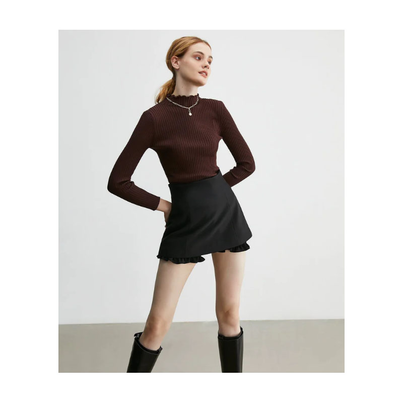 Women's Brown High Neck Sweater