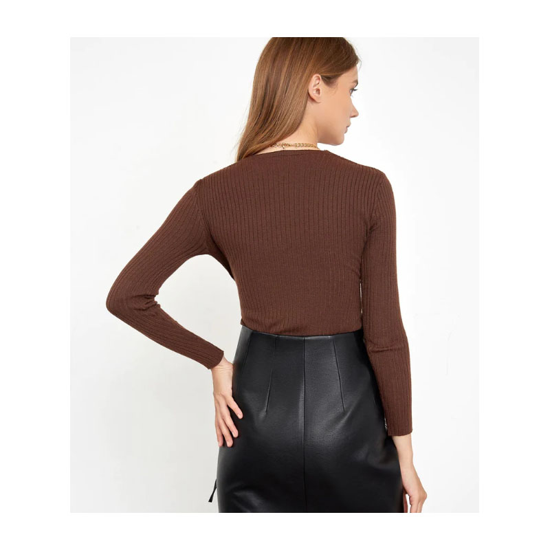 Women's Brown V-Neck Pullover Sweater