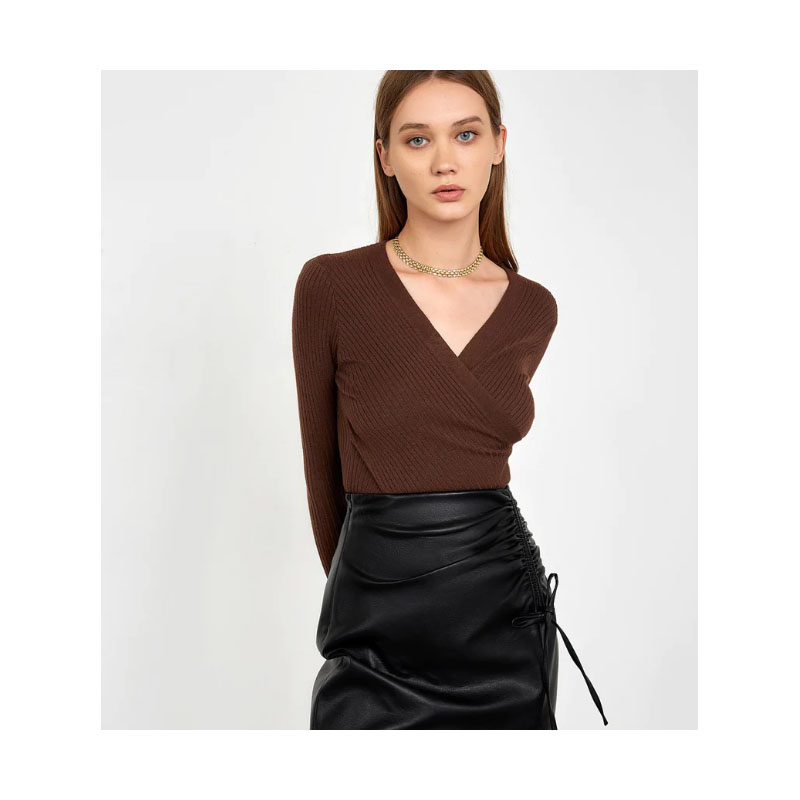 Women's Brown V-Neck Pullover Sweater