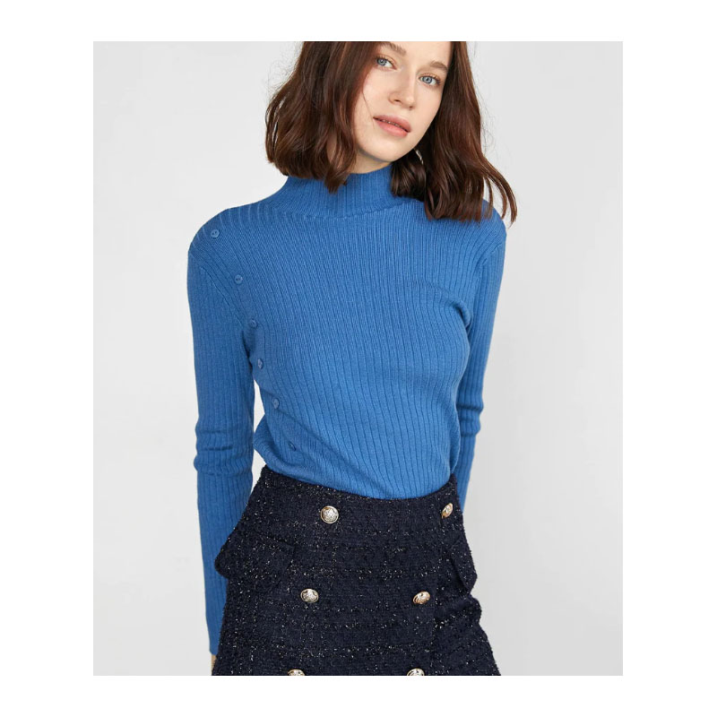 Women's Blue Turtleneck Sweater