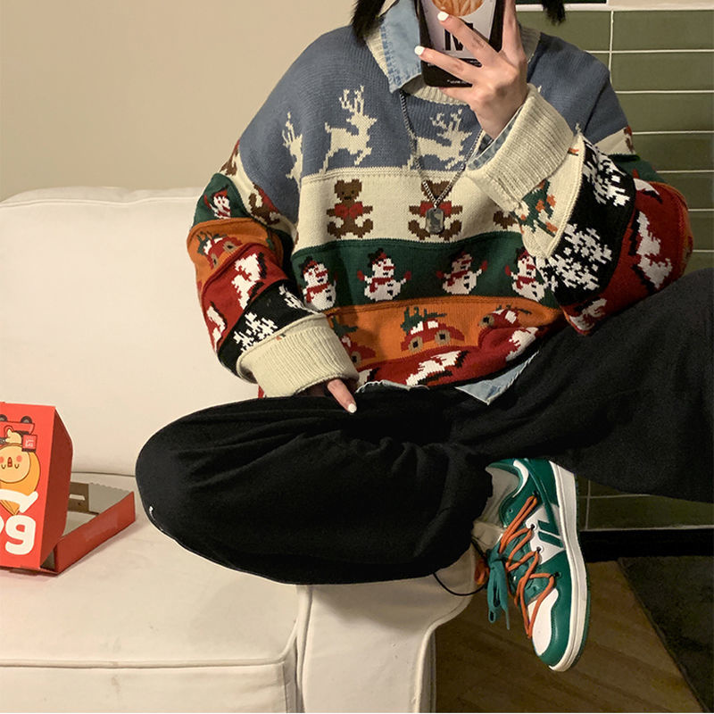 Christmas Retro Knit Baggy Cartoon Sweater