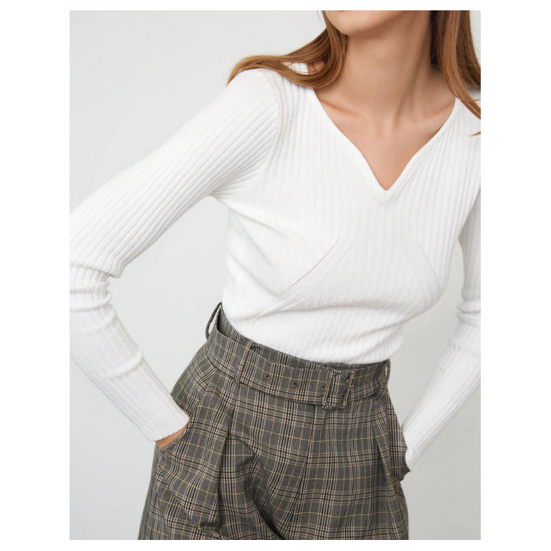 Women's Pullover White Rib Sweater