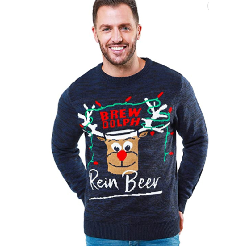 Elk Print Christmas Men's Sweater