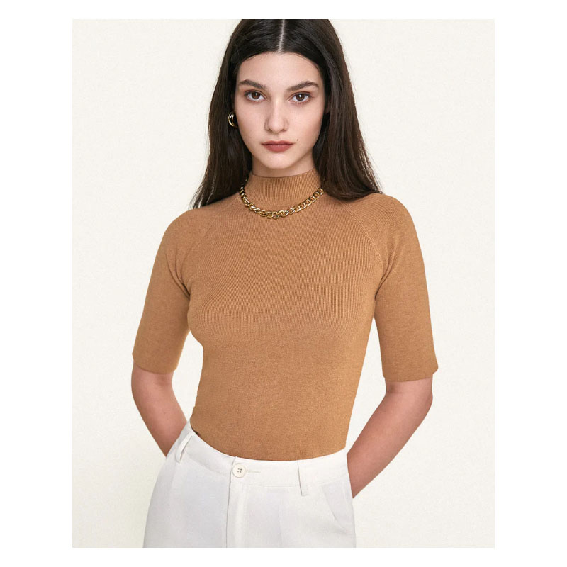 Mock Neck Short Sleeve Ribbed Sweater