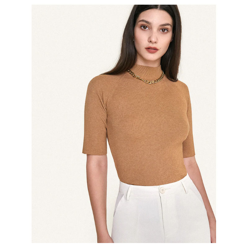 Mock Neck Short Sleeve Ribbed Sweater