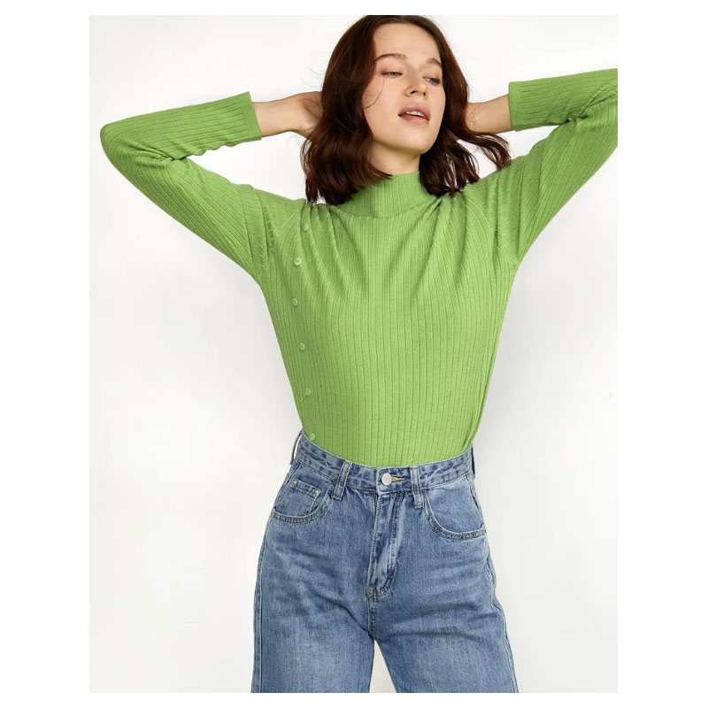 Women's Green Half High Neck Sweater