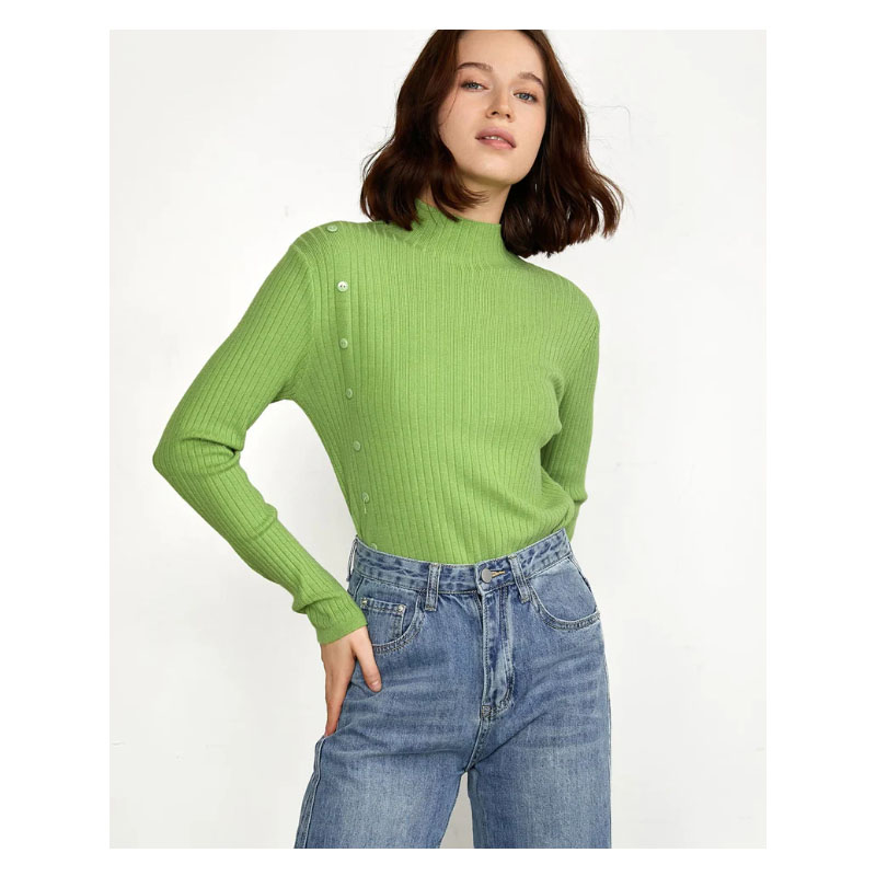 Women's Green Half High Neck Sweater