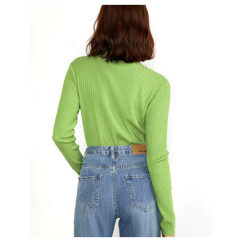 Women's Green Half High Neck Sweater