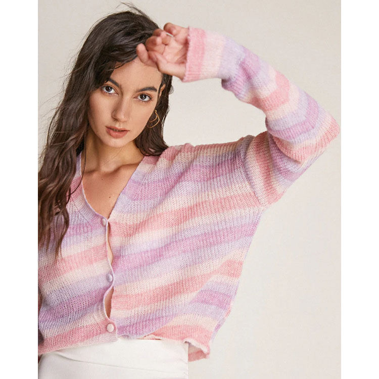 Purple Striped Long Sleeve Cardigan