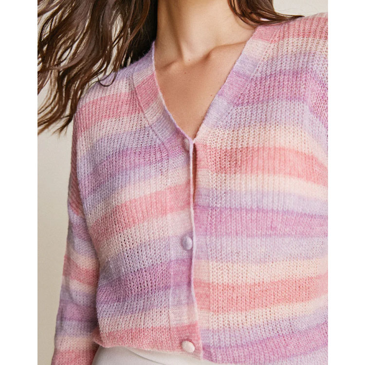 Purple Striped Long Sleeve Cardigan