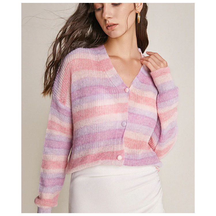 Purple Striped Long Sleeve Cardigan