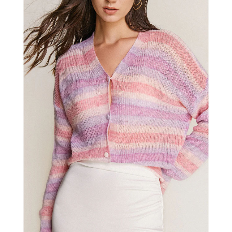 Purple Striped Long Sleeve Cardigan