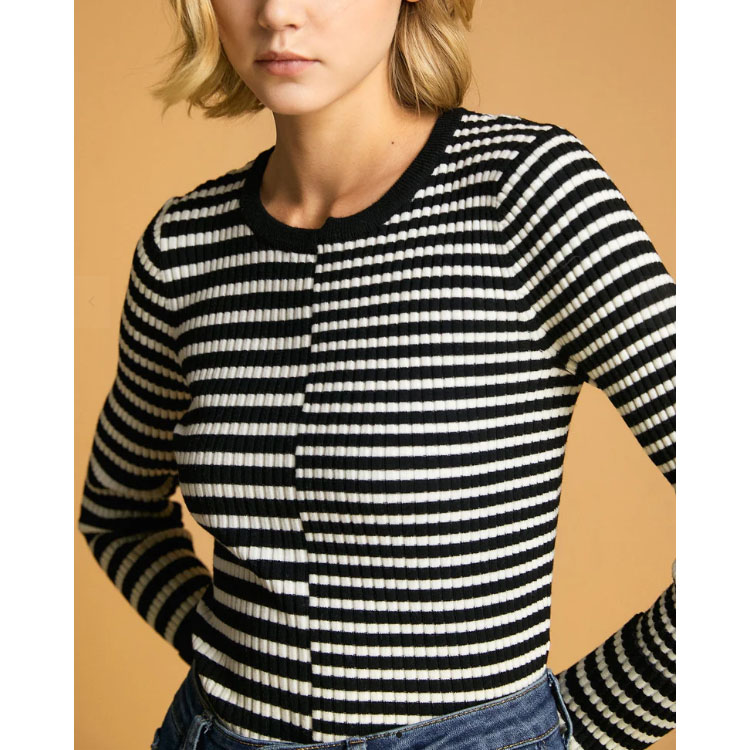 Women's Black Striped Pattern Knit Sweater