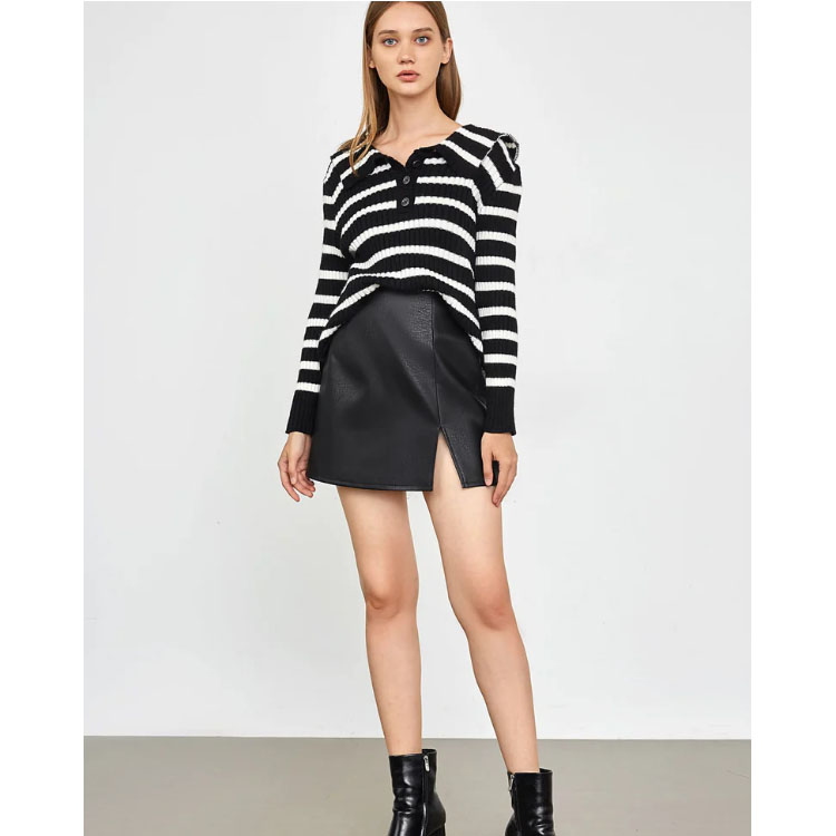 Black And White Striped Knitted Sweater