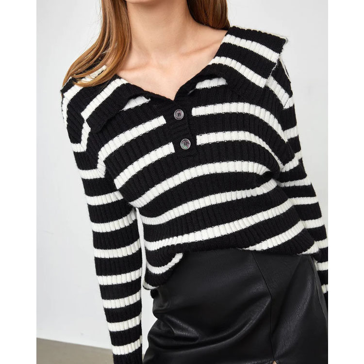 Black And White Striped Knitted Sweater