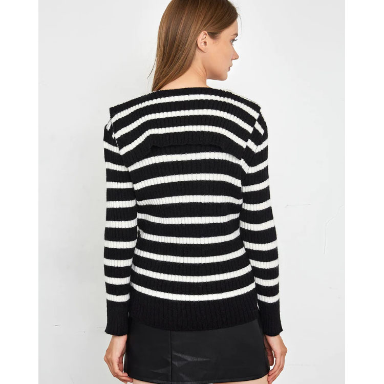 Black And White Striped Knitted Sweater