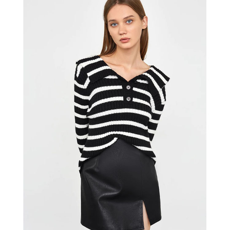 Black And White Striped Knitted Sweater