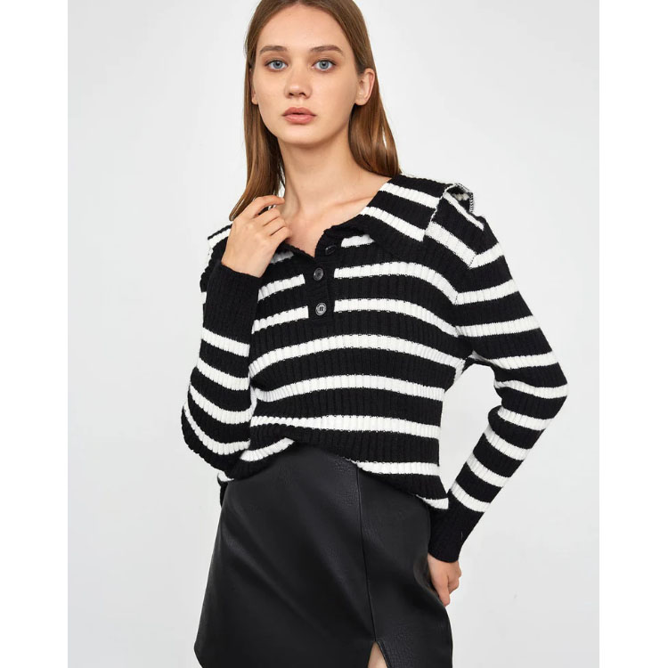 Black And White Striped Knitted Sweater