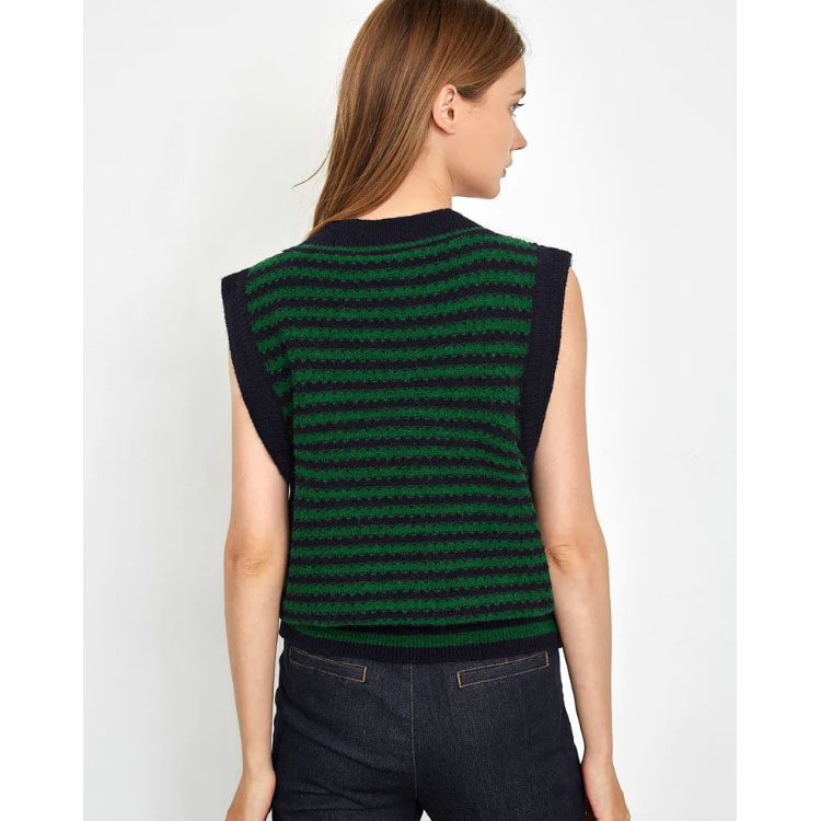 Women's Green Pinstripe Cardigan Knit Sweater