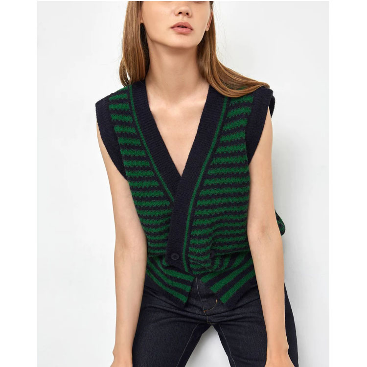 Women's Green Pinstripe Cardigan Knit Sweater