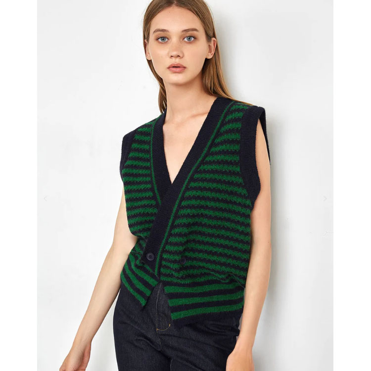 Women's Green Pinstripe Cardigan Knit Sweater