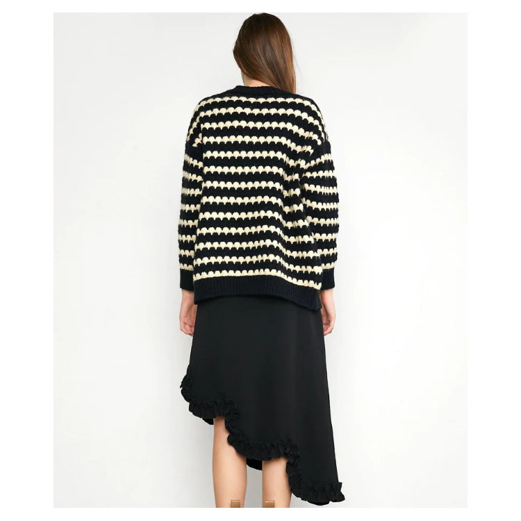 Women's Black Striped V-neck Cardigan