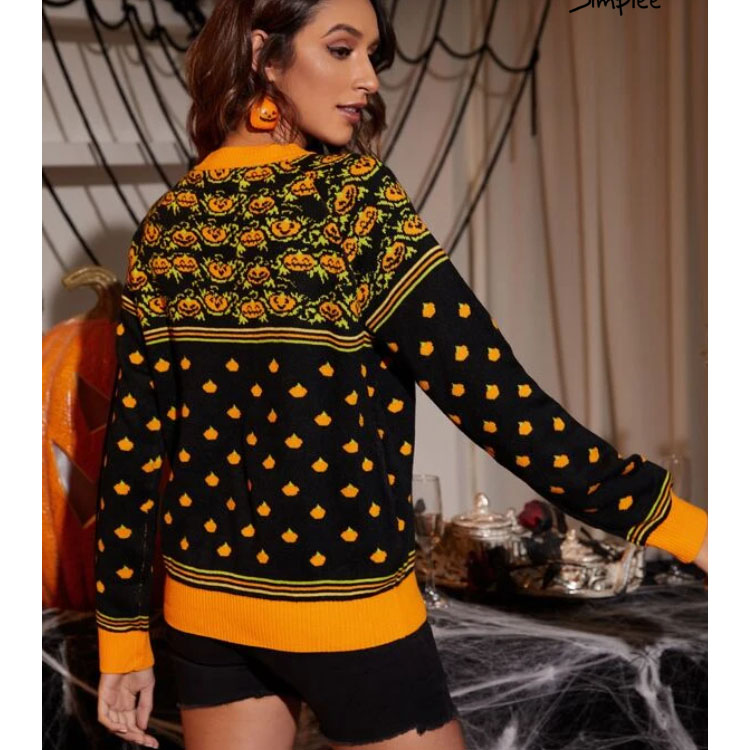 Women's Halloween Pumpkin Pullover Knit Sweater