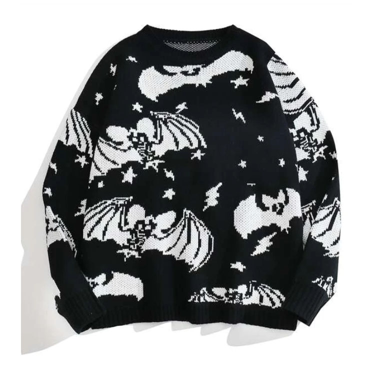 Unisex Halloween Bat Skeleton Pattern Sweater