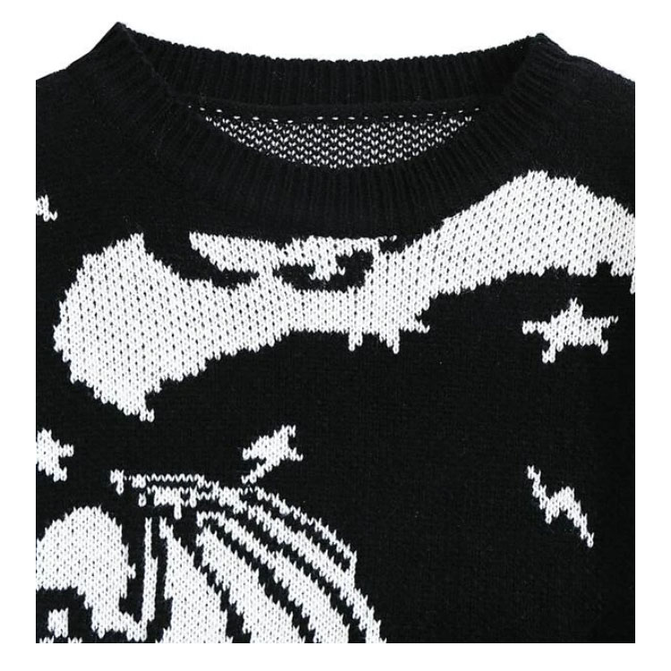 Unisex Halloween Bat Skeleton Pattern Sweater