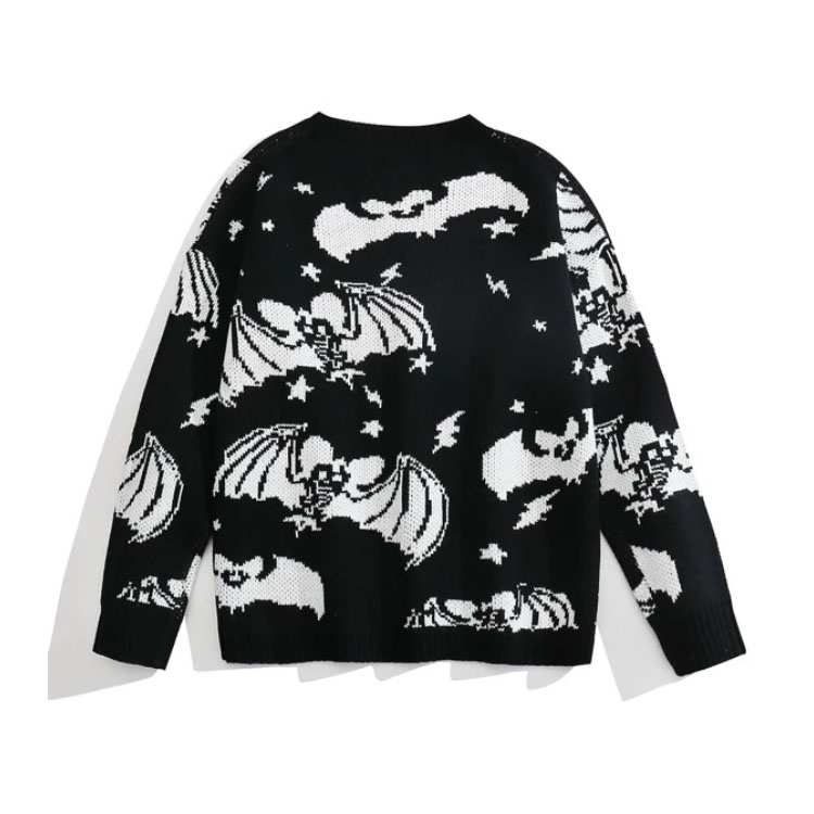 Unisex Halloween Bat Skeleton Pattern Sweater