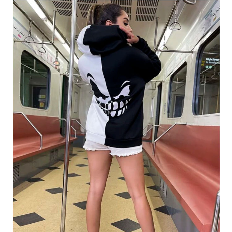 Two Tone Halloween Print Drawstring Hoodie