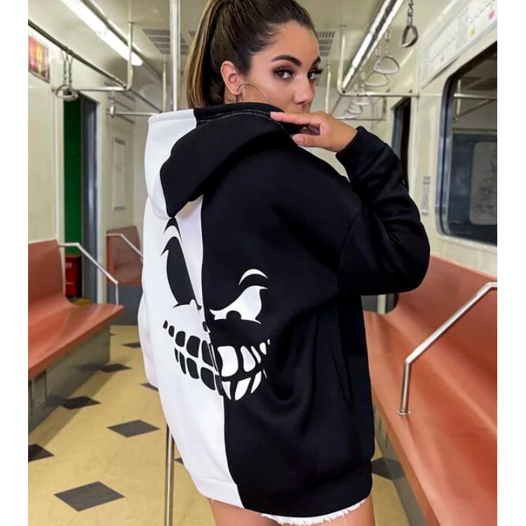 Two Tone Halloween Print Drawstring Hoodie