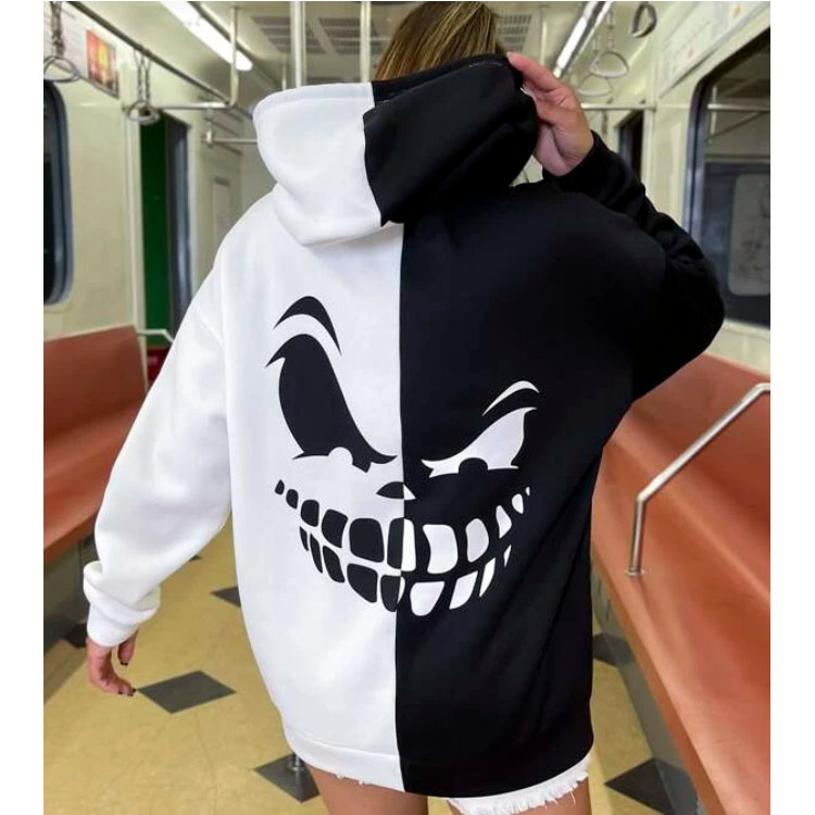 Two Tone Halloween Print Drawstring Hoodie