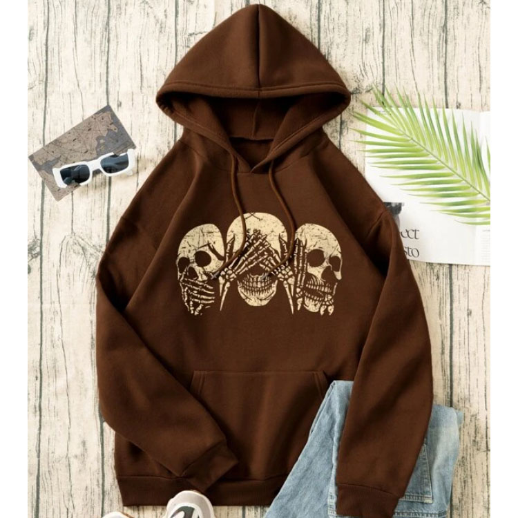 Unisex Halloween Skull Print Pullover Hoodie