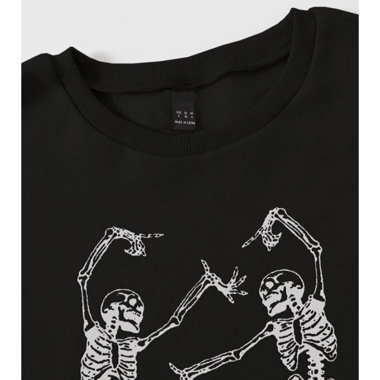 Halloween Skeleton Print Round Neck Pullover