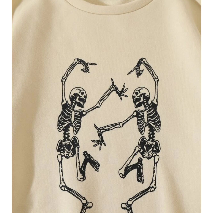 Unisex Beige Halloween Skeleton Print Pullover