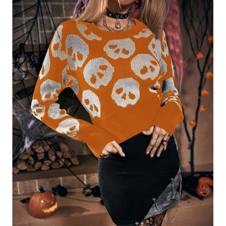 Women's Skull Pattern Crop Pullover Sweater