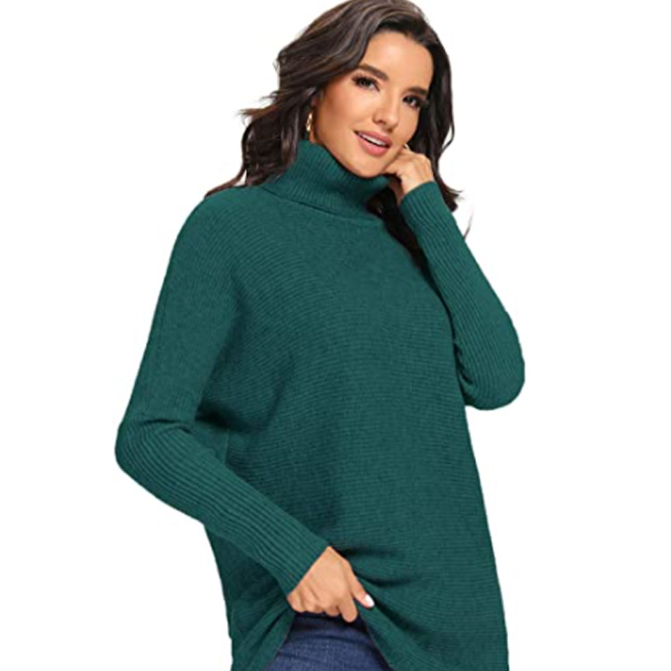 Womens Turtleneck Long Batwing Sleeve Pullover