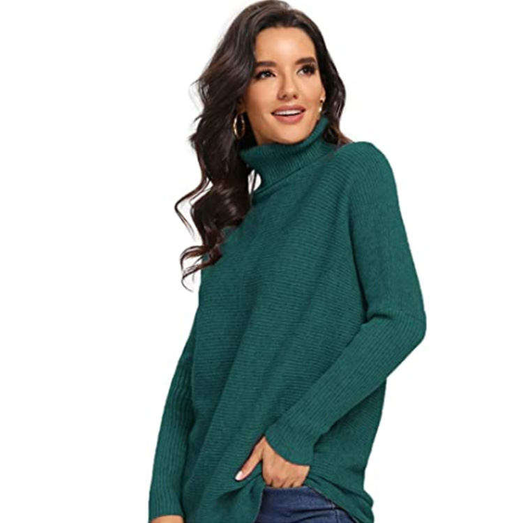 Womens Turtleneck Long Batwing Sleeve Pullover