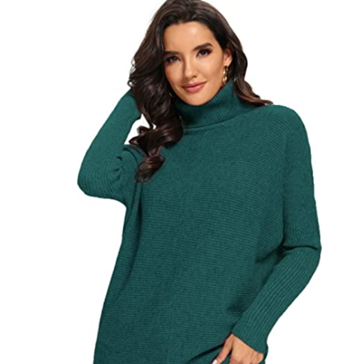 Womens Turtleneck Long Batwing Sleeve Pullover