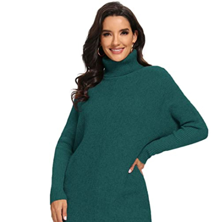 Womens Turtleneck Long Batwing Sleeve Pullover