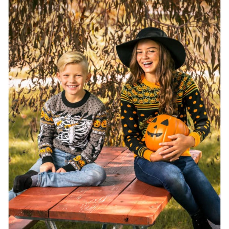 Kid's Skeleton Halloween Print Pullover Sweater