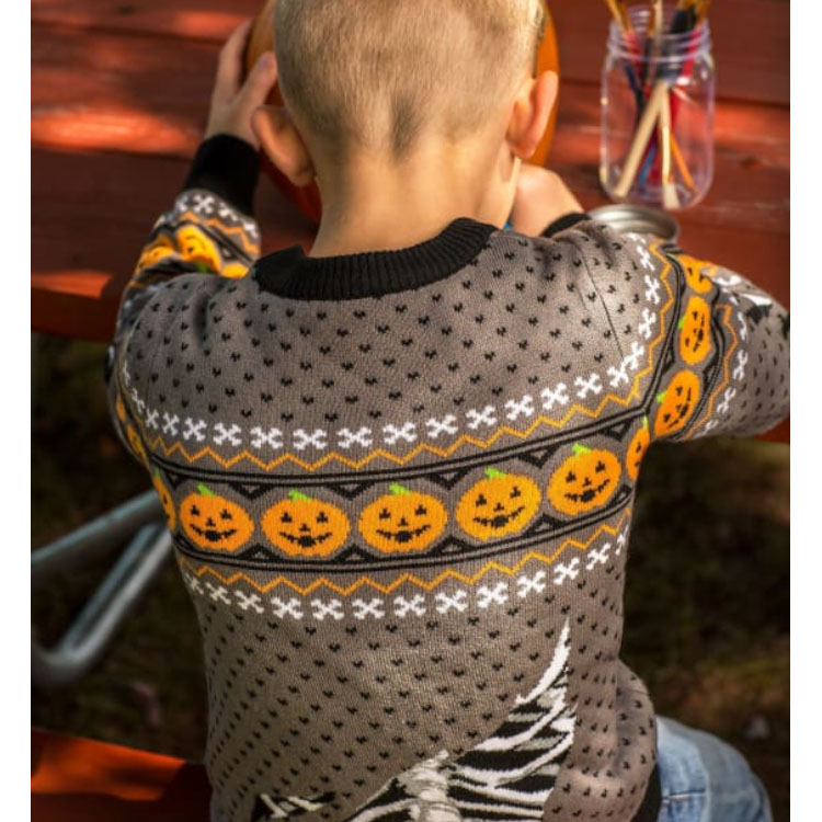 Kid's Skeleton Halloween Print Pullover Sweater