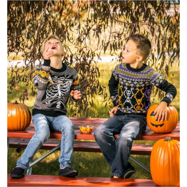 Kid's Skeleton Halloween Print Pullover Sweater